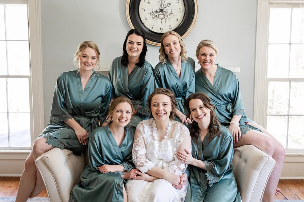 Bride with her bridesmaids on the wedding day