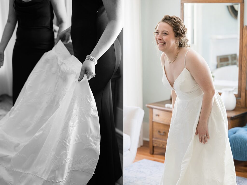 Bride's first look with her bridesmaids in her wedding dress