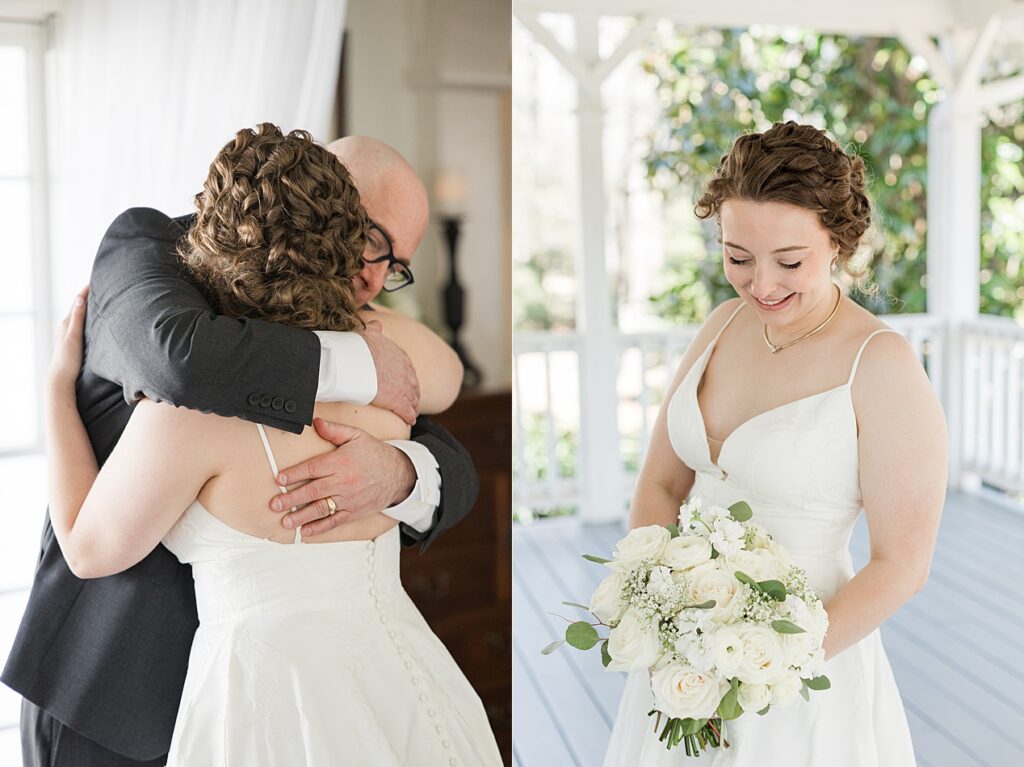 First Look with father of the bride and a solo portrait of the bride