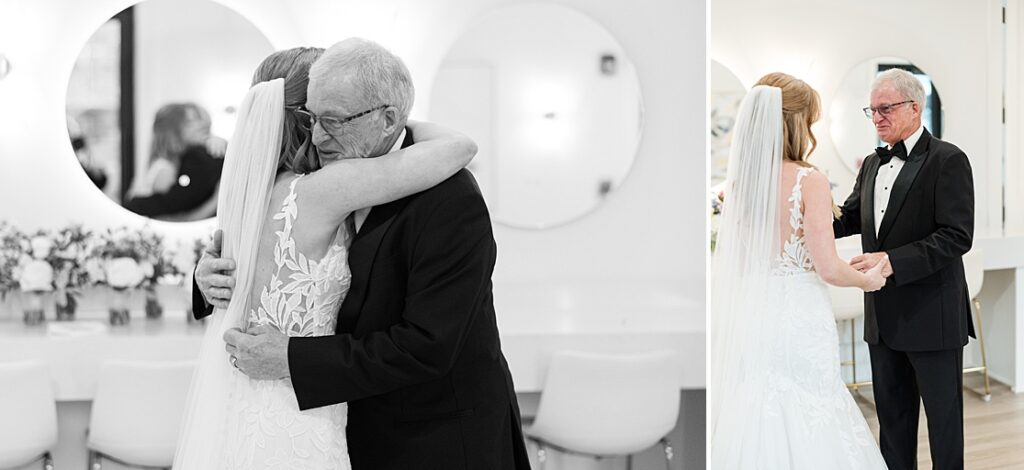 bride and father first look at Oakley on the Lake before the ceremony